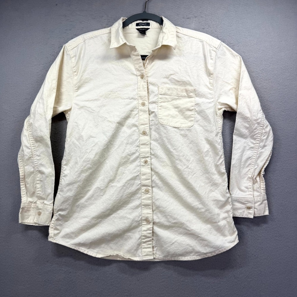 Eddie‎ Bauer Boyfriend Fit Shirt Womens XS Cream Everyday Long Sleeve Button Up